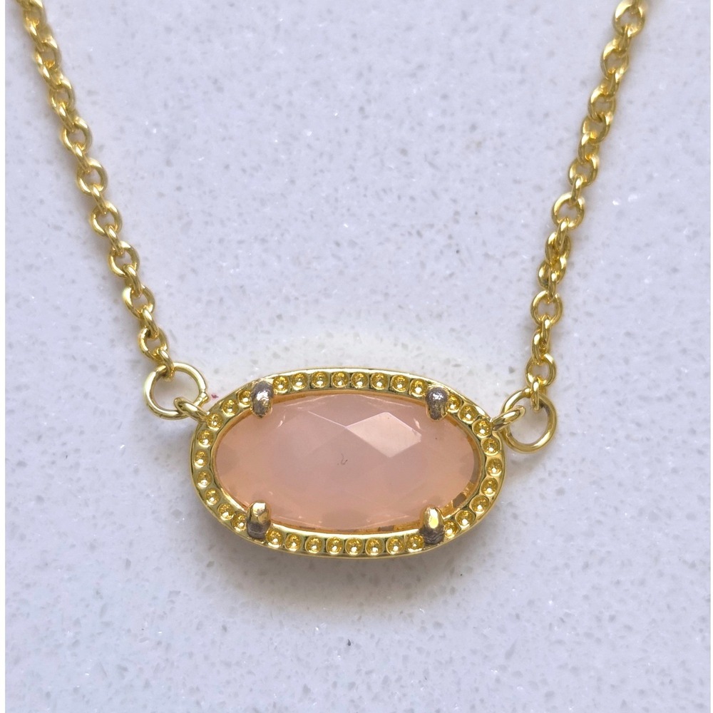 Kendra Scott Elisa Pendant Necklace Gold Tone Peach Rose Quartz Stone Adjustable